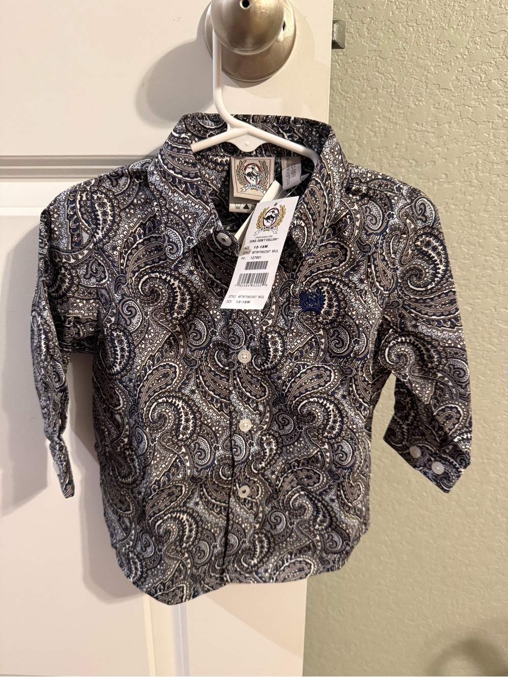 Cinch Boys Navy and White Paisley Button-Down Shirt